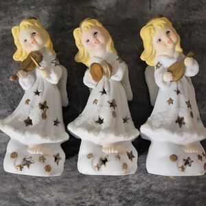 Vintage Set of BRINN Three Angel Figurines with Musical Instruments